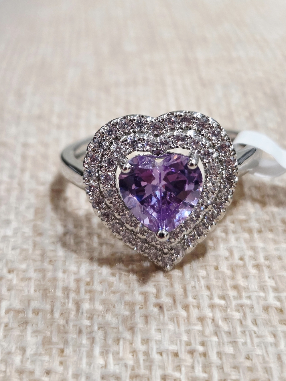 Heart Halo Ring - Purple CZ Accent